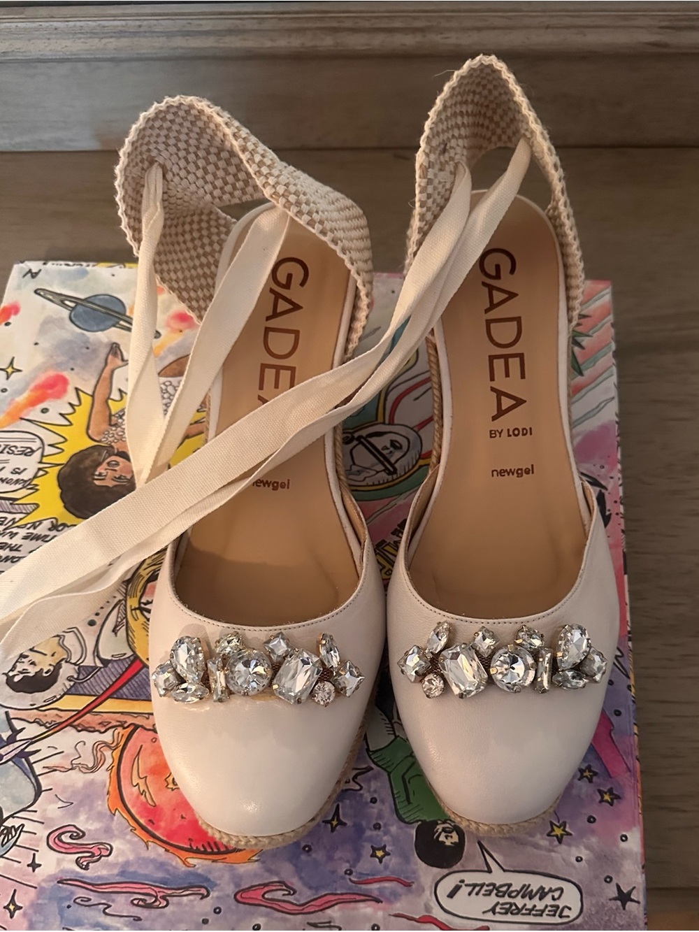 Cream Jeweled Espadrille Wedges